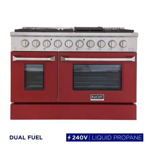 Kucht Professional 48 po. 6,7 pi3 avec Cuisinière biénergie pour cuisinière au gaz propane et four électrique à convection rouge
