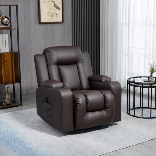 HOMCOM Swivel Massage Recliner Chair Rocker, Overstuffed Manual Reclining Sofa, PU Leather Rocking Chair with Side Pockets, Cup Holders, for Living