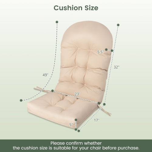 Topbuy 4PCS Coussin de chaise de jardin Adirondack 49 x 23 po, dossier haut, coussin de siège 5 po résistant à la décoloration, extérieur