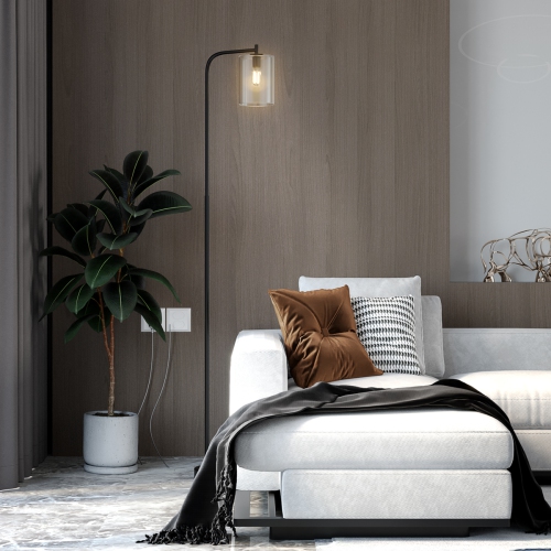 Topbuy Indoor Modern Industrial Floor Lamp With Glass Shade Tall Pole Lamp for Office