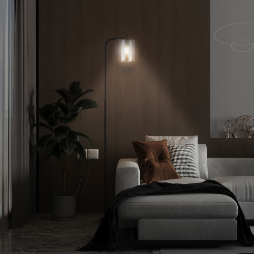 Topbuy Indoor Modern Industrial Floor Lamp With Glass Shade Tall Pole Lamp for Office