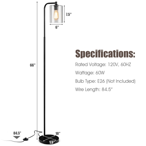Topbuy Indoor Modern Industrial Floor Lamp With Glass Shade Tall Pole Lamp for Office