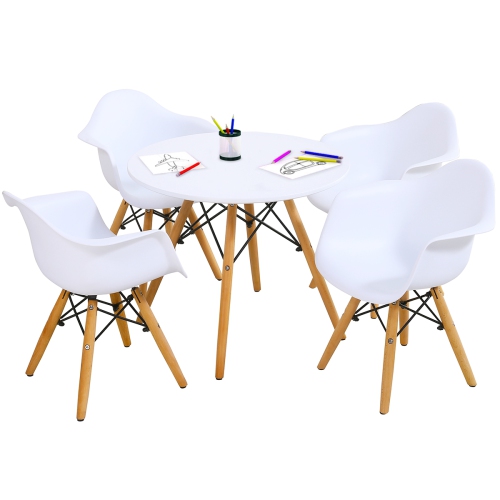 Topbuy Children Table & 4 Chairs Set Solid Construction 5 PCS Dining Table Toddler