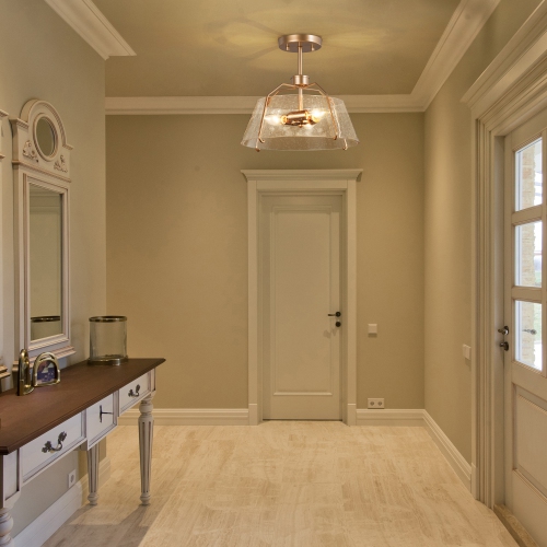 Modern 3-Light Ceiling Light, 13-in Matte Gold with Seeded Drum Glass Shade Incandescent Semi-flush Mount Light