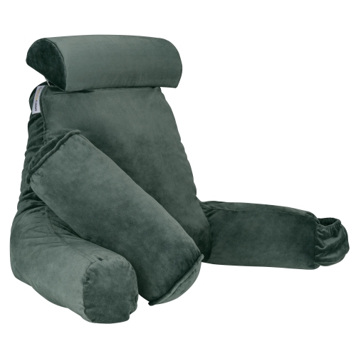 Memory Foam Reading Bed Rest Pillow with Cylindrical Pillow , Shredded Memory Foam Comfort Lumbar Cushion with Arm Support and Side Pocket