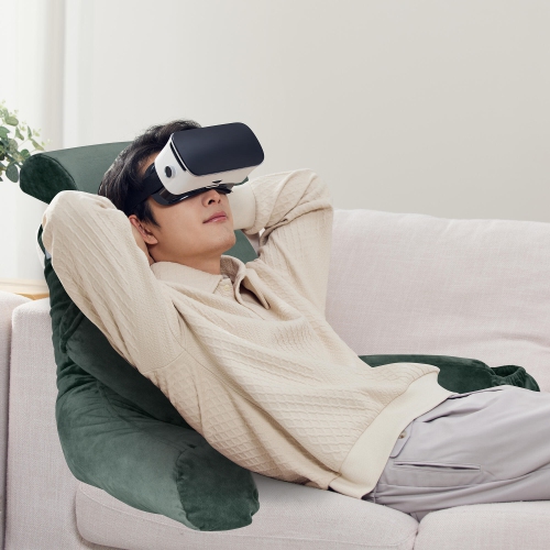 Memory Foam Reading Bed Rest Pillow with Cylindrical Pillow , Shredded Memory Foam Comfort Lumbar Cushion with Arm Support and Side Pocket