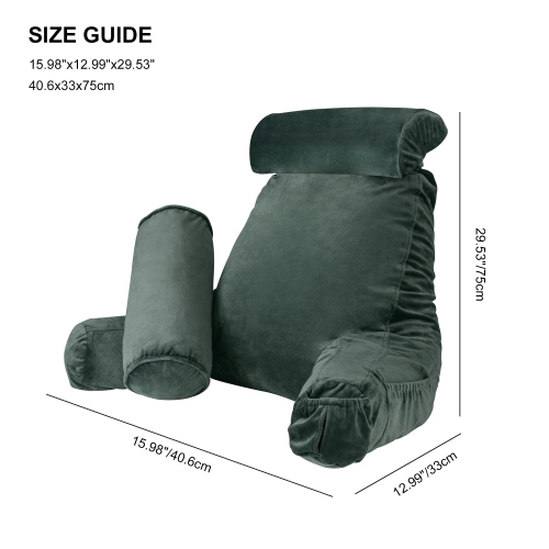 Memory Foam Reading Bed Rest Pillow with Cylindrical Pillow , Shredded Memory Foam Comfort Lumbar Cushion with Arm Support and Side Pocket