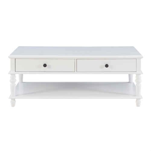 Linon Mavis Wood Coffee Table with Drawers in White