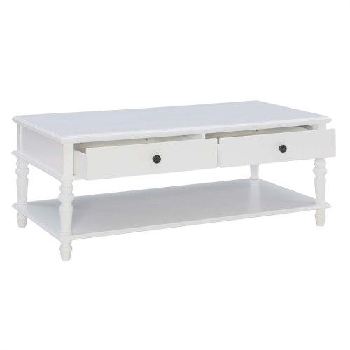 Linon Mavis Wood Coffee Table with Drawers in White