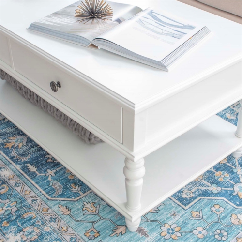 Linon Mavis Wood Coffee Table with Drawers in White