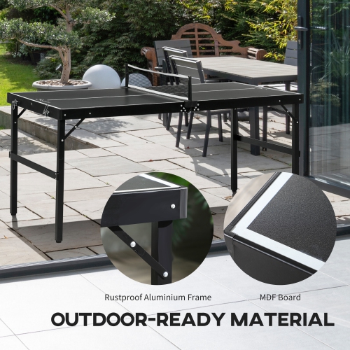 Soozier Mini Folding Table Tennis Table with Aluminium Frame, Portable Outdoor Ping Pong Table with Net for Indoor Outdoor Garden Camping, Black