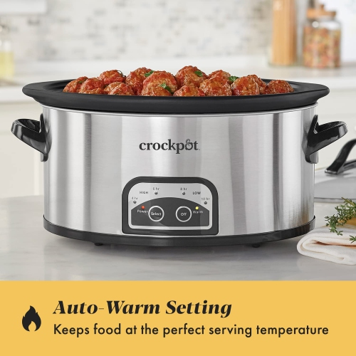 Mijoteuse de 6 pte de Crock-Pot avec réglage de réchaud automatique et commandes programmables, acier inoxydable