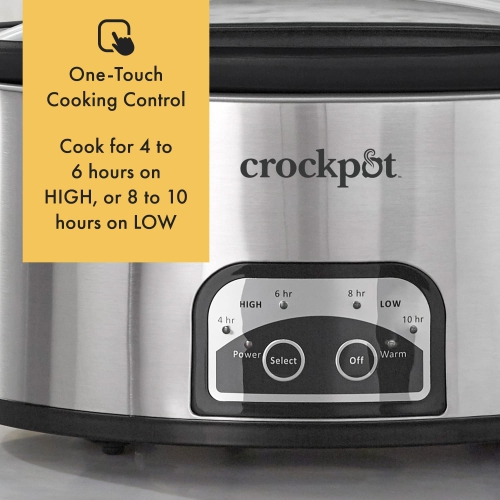 Mijoteuse de 6 pte de Crock-Pot avec réglage de réchaud automatique et commandes programmables, acier inoxydable