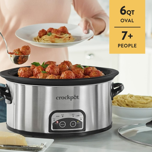 Mijoteuse de 6 pte de Crock-Pot avec réglage de réchaud automatique et commandes programmables, acier inoxydable