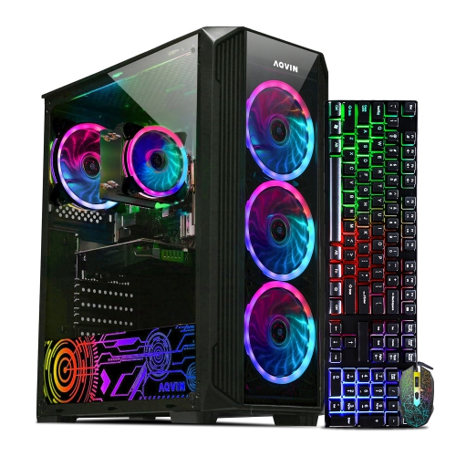 AQVIN  Gaming PC Zforce ~ Intel Core I5 Processor Up to 4.10Ghz ~ 1Tb SSD - 32GB Ddr4 Ram ~ Amd Radeon Rx 580 8GB Gddr5 ~ Gaming Keyboard & Mouse ~