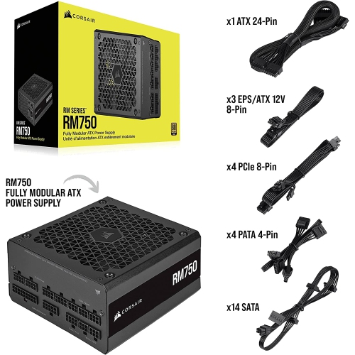 Corsair RM Series (2021), RM750, 750 Watt, 80 Plus Gold Certified, Fully Modular Power Supply "Refurbished Excellent" by CORSAIR - Refurbished condition - Image 8