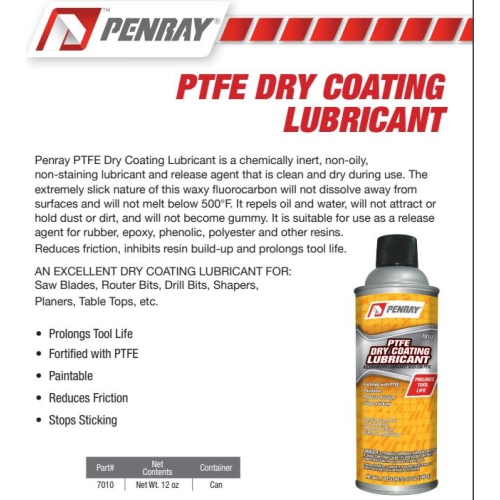 PTFE Dry Coating Lube - Chemically Inert, Non-Oily, Non-staining Lubricant and Release Agent That is Clean and Dry During use