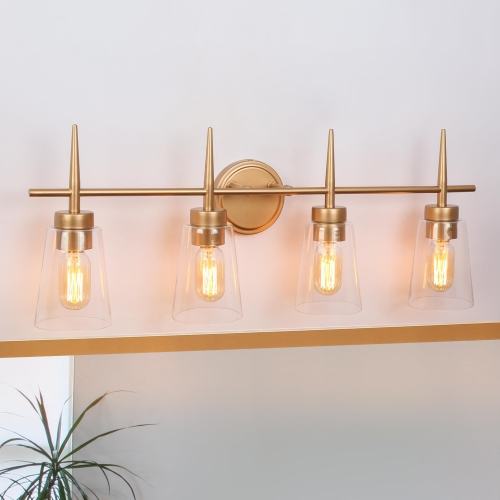 UOLFIN  Modern Bathroom Vanity Light, 28.3 In. 4-Light Bell Vanity Light With Clear Glass Shades In Gold