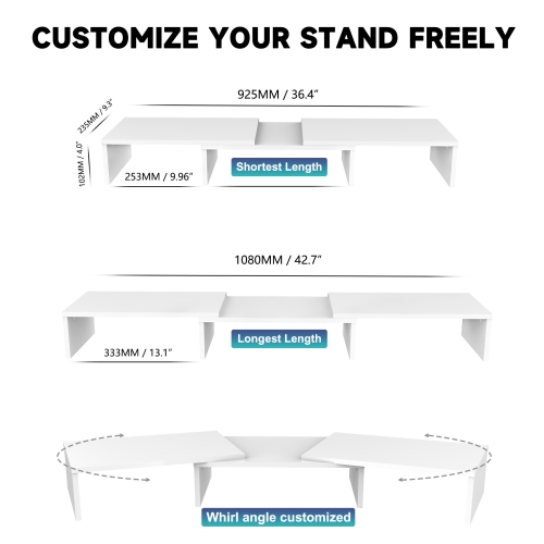 FITUEYES – Support pour deux moniteurs, organisateur de bureau à longueur et angle réglables pour PC, ordinateur, portable, support pour plusieurs