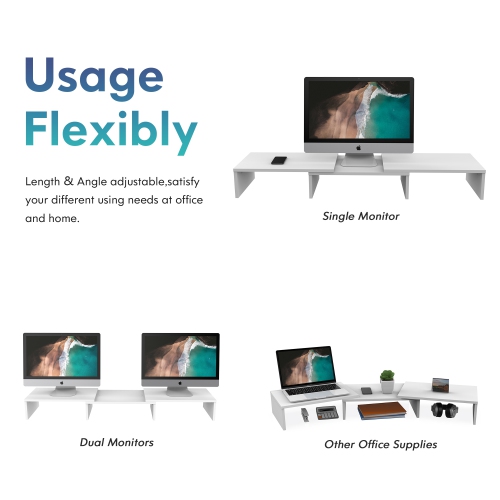 FITUEYES – Support pour deux moniteurs, organisateur de bureau à longueur et angle réglables pour PC, ordinateur, portable, support pour plusieurs