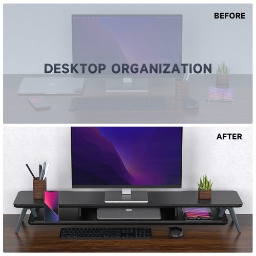 enge Dual Monitor Stand, Monitor Stands Riser for 2 Monitors, 42.5 Inch Wood Desk Shelf with Storage Organizer and Cable Management for Office Desk