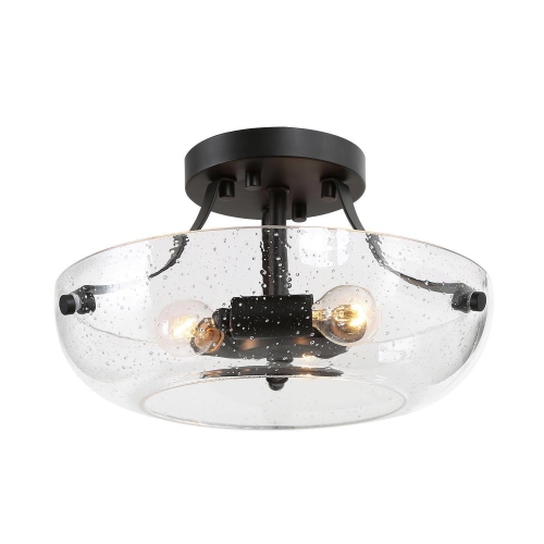 Modern Black Center Bowl Ceiling Light, 3-Light 11-in Black Modern In Dome Bowl Seeded Glass LED Semi-Flush mount light
