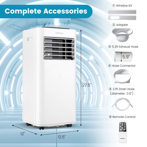 Costway 8000 BTU Portable Air Conditioner 3-in-1 AC Unit with Cool Fan Dehum Sleep Mode