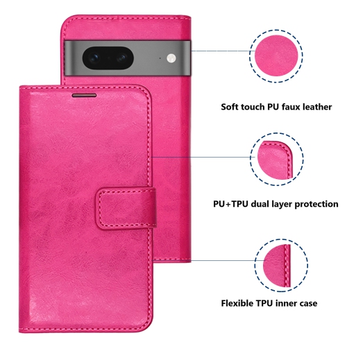 XCRS Folio Magnetic Wallet Cover, PU Leather Pouch with Card Slot and Stand Case for Google Pixel 7A.