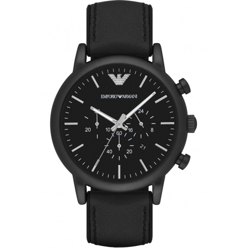 Emporio Armani Luigi Chronohraph Black Dial Black Leather Strap