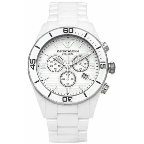 Emporio Armani Ceramic Chronograph White Dial White Ceramic Strap Watch For Men AR1424