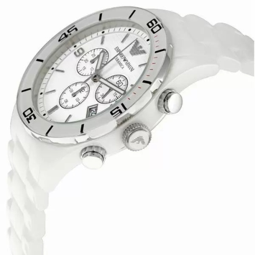 Emporio Armani Ceramic Chronograph White Dial White Ceramic Strap 