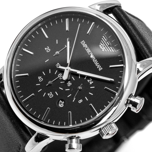 Emporio Armani Luigi Chronograph Black Dial Black Leather Watch