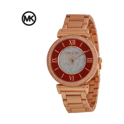 Michael Kors Caitlin Red Dial Rose Gold Stainless Steel Strap Watch for  Women - MK3377