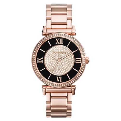 Montre avec bracelet en acier rose doré et cadran noir Catlin de Michael Kors pour femmes - MK3339