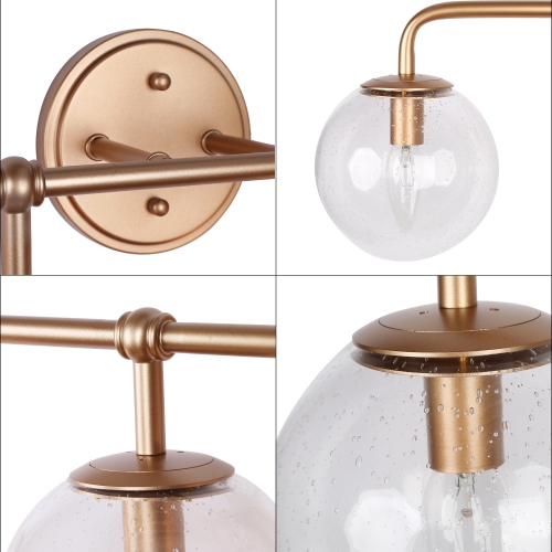 Modern Globe Bathroom Vanity Light, 30.5-in 4-Light Brass Gold and Seeded Globe Glass LED Modern/Contemporary Vanity Light
