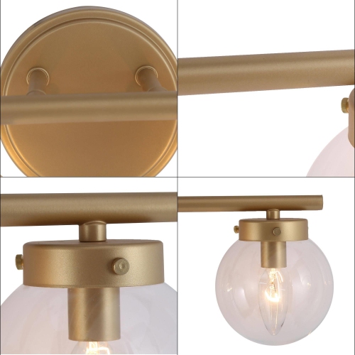 Farmhouse Gold Bathroom Vanity Light, 28-in 4-Light Brass Gold In Clear Globe Glass LED Modern/Contemporary Vanity Light