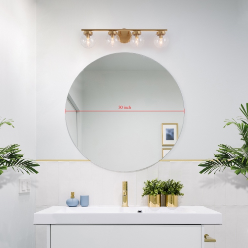 Farmhouse Gold Bathroom Vanity Light, 28-in 4-Light Brass Gold In Clear Globe Glass LED Modern/Contemporary Vanity Light