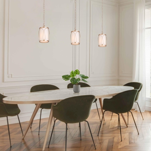 Modern Farmhouse Bedroom Pendant Light, 1-Light Gold Lantern Cage Fabric Mini Pendant