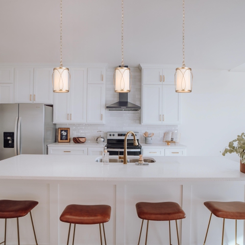 Modern Farmhouse Bedroom Pendant Light, 1-Light Gold Lantern Cage Fabric Mini Pendant