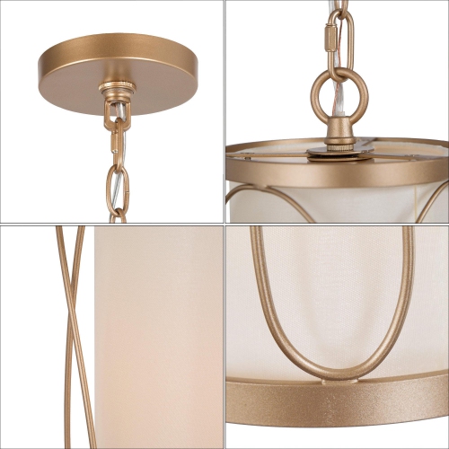 Modern Farmhouse Bedroom Pendant Light, 1-Light Gold Lantern Cage Fabric Mini Pendant