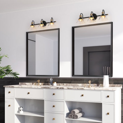 Modern Black Bathroom Vanity Light, 21.3 in. 3-Light Traditional Brass Gold Wall Light