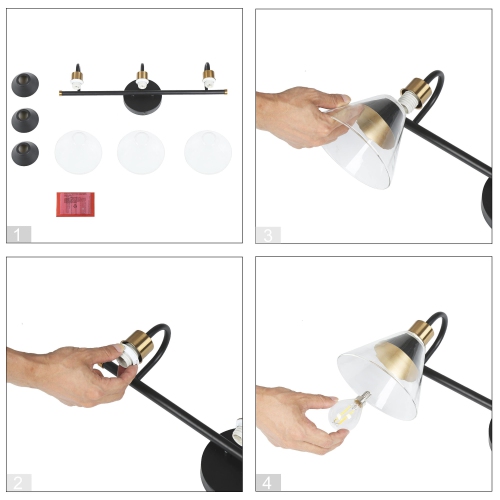 Modern Black Bathroom Vanity Light, 21.3 in. 3-Light Traditional Brass Gold Wall Light