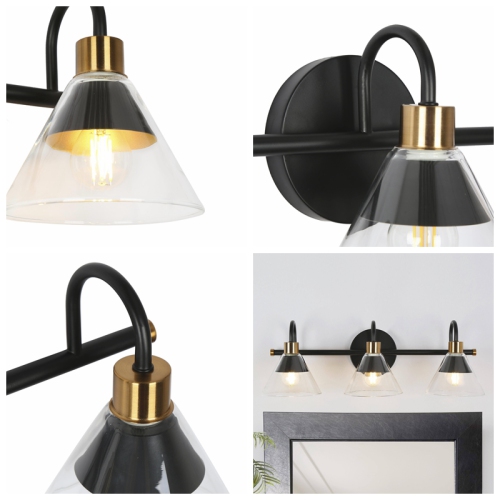Modern Black Bathroom Vanity Light, 21.3 in. 3-Light Traditional Brass Gold Wall Light