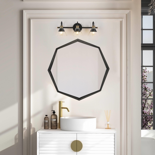 Modern Black Bathroom Vanity Light, 21.3 in. 3-Light Traditional Brass Gold Wall Light