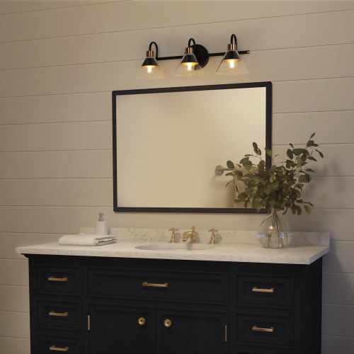 Modern Black Bathroom Vanity Light, 21.3 in. 3-Light Traditional Brass Gold Wall Light