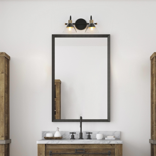 Black Bathroom Vanity Light, 14-in 2-Light Gold and Black In Bell LED Modern/Contemporary Vanity Light