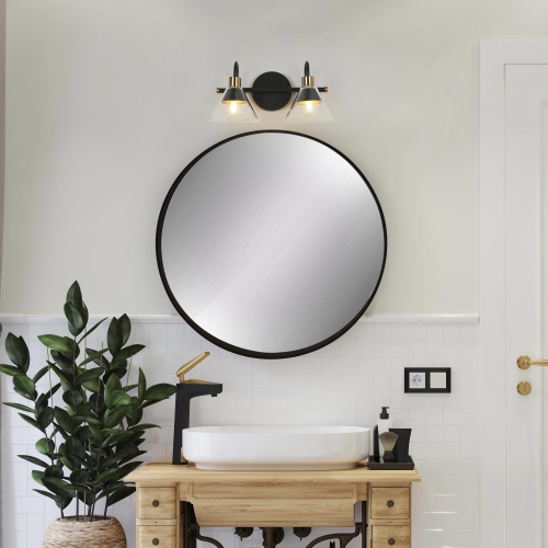Black Bathroom Vanity Light, 14-in 2-Light Gold and Black In Bell LED Modern/Contemporary Vanity Light