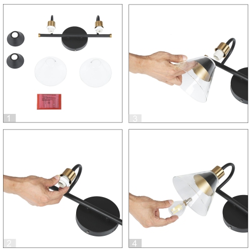 Black Bathroom Vanity Light, 14-in 2-Light Gold and Black In Bell LED Modern/Contemporary Vanity Light