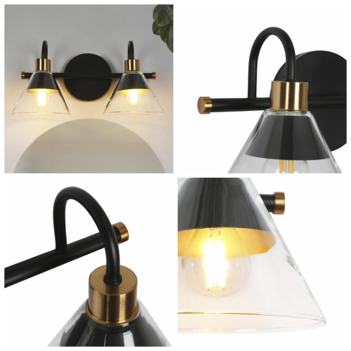 Black Bathroom Vanity Light, 14-in 2-Light Gold and Black In Bell LED Modern/Contemporary Vanity Light