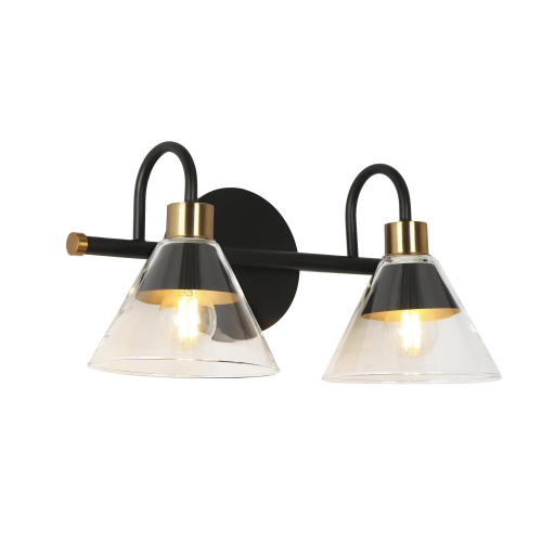 Black Bathroom Vanity Light, 14-in 2-Light Gold and Black In Bell LED Modern/Contemporary Vanity Light